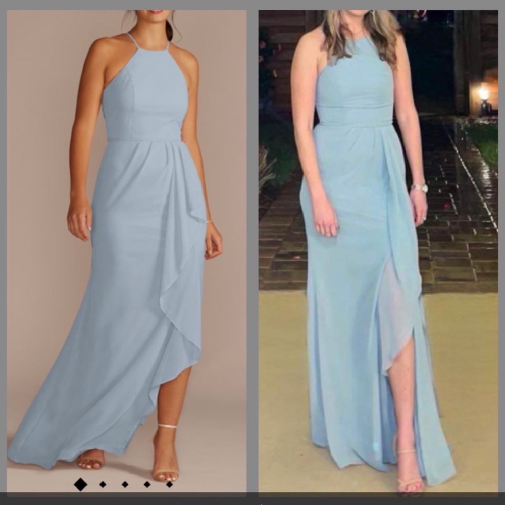High-neck Chiffon Bridesmaid Dress with Cascade